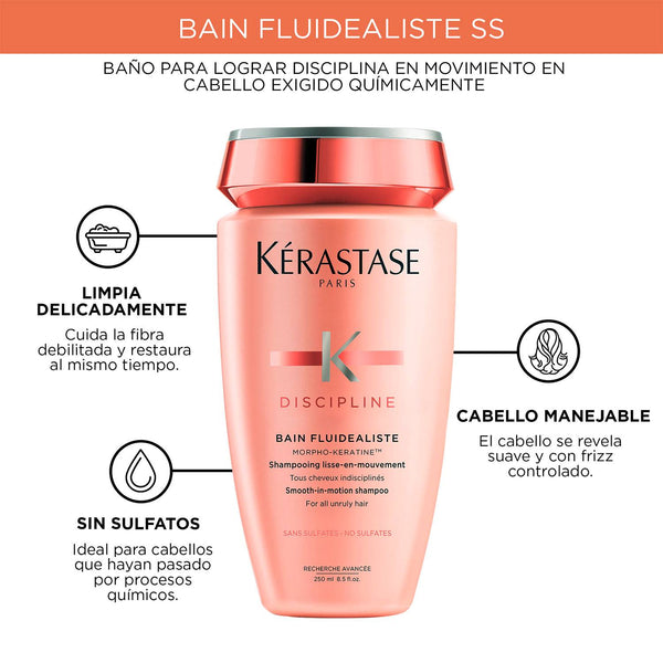 Shampoo Anti-Frizz Cabello Liso Bain Fluidealiste Sin Sulfatos Discipline 250 ml Kérastase
