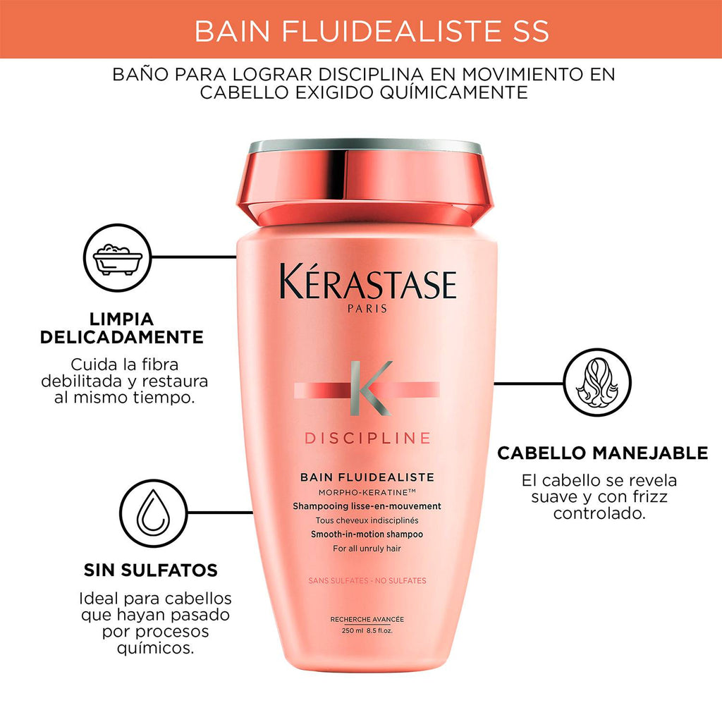 Shampoo Anti Frizz Cabello Liso Bain Fluidealiste Sin Sulfatos Discipline 250 ml K rastase